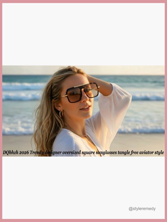 Oversized Square Aviator Sunglasses Gold Metal Plastic Frame